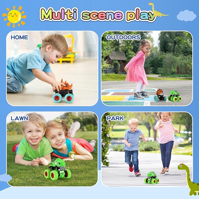 Dinosaur Monster Truck Toys for 3 4 5 Year Old Boys, 2 Pack with 6 Mini Dinosaur Figures, Monster Trucks for Boys Ages 3-4-5-7, Toys for Kids 3-5 Years Birthday /Christmas