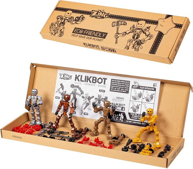 Zing Klikbot, Complete Set of 4 Poseable Action Figures with Weapons, Translucent, Create Stop Motion Animation, for Ages 6 and Up (Series 2 Villains)