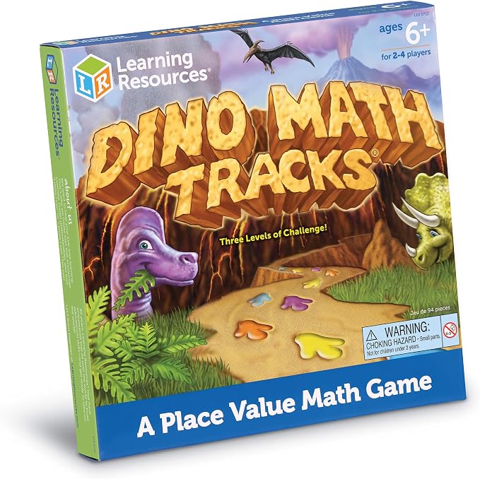 Learning Resources Dino Math Tracks Game - Math Manipulatives, Montessori Board Game, Addition and Subtraction, Counting Literacy Toys, STEM for Kids, Critical Thinking, Gifts for Boys and Girls