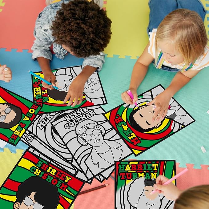 Cinrobiye 48 Pcs Velvet Coloring Posters Black History Month Fuzzy Felt Coloring Pages to Color for Adults Teenagers All Ages Classroom Assisted Living Festive Holiday Art&Craft Activity (BHM2)