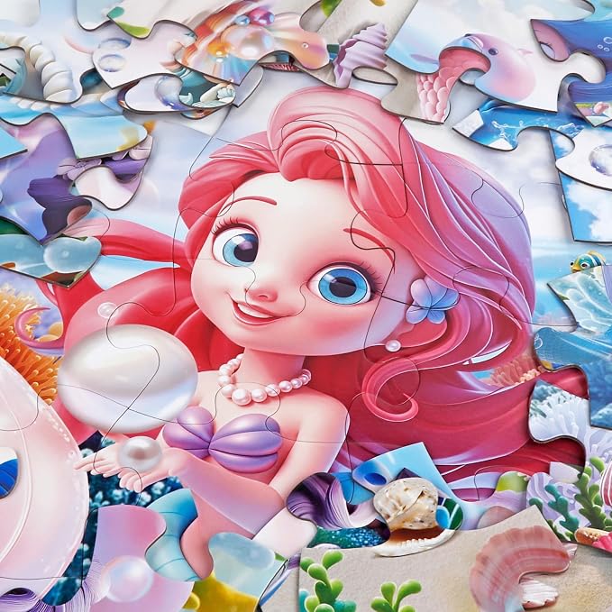 IFLOVE Mermaid Floor Puzzle for Kids — 48 Piece Jumbo Underwater Mermaid Jigsaw Puzzle, Ocean Fantasy Puzzle with Sea Creatures, Educational Toy Birthday for Girls Boys Ages 3-8