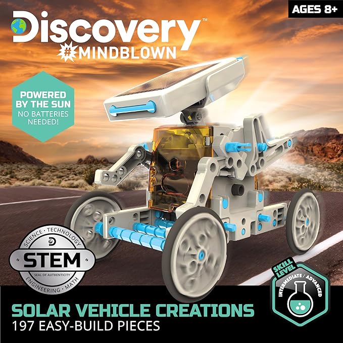 Discovery™ STEM 12-in-1 Solar Robot Creation 197-Piece Kit with Working Solar Powered Motorized Engine and Gears, Construction Engineering Set for Ages 8 and Up