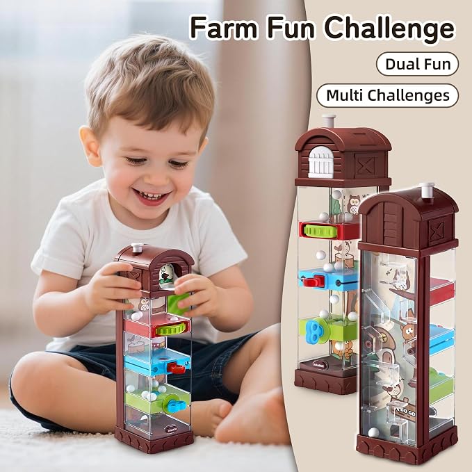 Montessori Toys for 2 Year Old - Farm Egg Maze Adventure Game Toy with 5 Fine Motor Activities, Cause & Effect Travel Toy. (Brown)