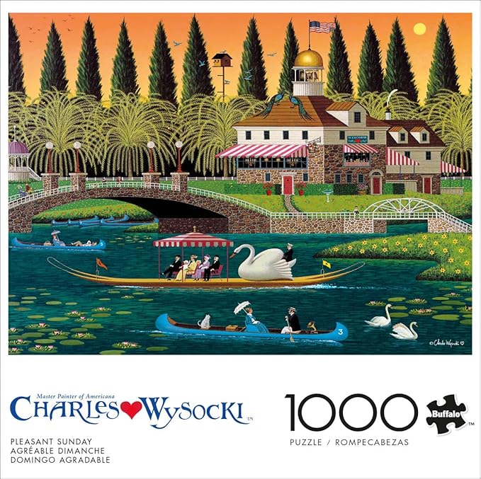 Buffalo Games Charles Wysocki - Pleasant Sunday - 1000 Piece Jigsaw Puzzle - 26.75 x 19.75 in, Includes Poster - Precision Cut Pieces - Jigsaw Puzzles for Adults 1000 Pc - Relaxing Activity