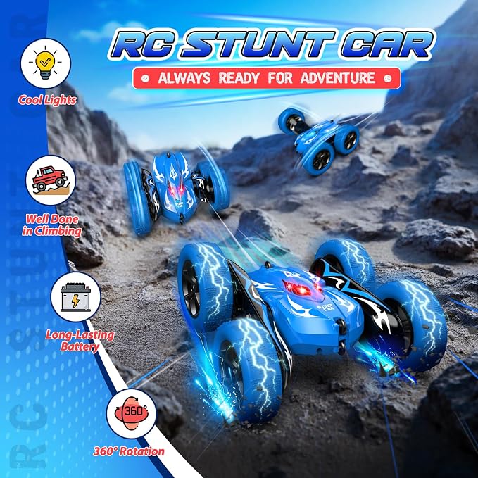 Excitobo Remote Control Car,RC Cars for 4 5 6 7 8 9 10 11 12 Year Old Boy Double Sided 360°Flip 4WD Rechargeable Drift RC Race Car Boys Toys Birthday Gifts Easter Basket Stuffers for Kids Age 4-12