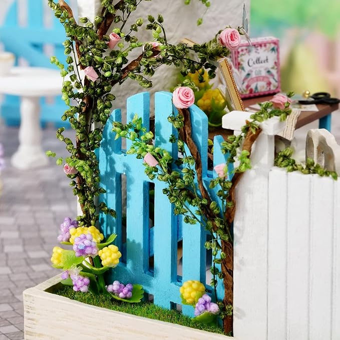 CUTEROOM DIY Doll House Miniature Furniture Wooden House Kit with Dust Cover & LED Light and Accessories - New Three Styles QT Series Dollhouse (QT033)