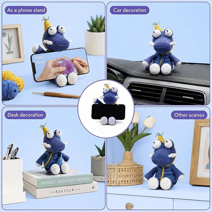 Complete Knitting Kit for Beginners, Learn to Crochet Animal Kit with Knitting Accessories Easy DIY Crochet & Knitting Starter Craft Set Crochet Kits for Adults Teens Knitting Supplies(Blue, 2 Pack)