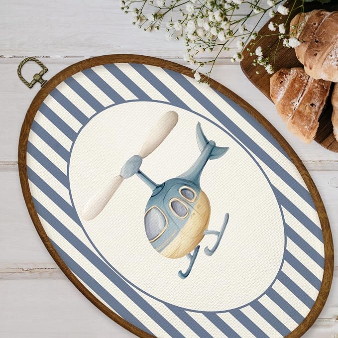 WULQYING Vintage Boy Nursery Plane Wall Art Decor, Travel Boy Nursery Airplan Oval Framed Canvas Art Prints, Plane Vehicle Toddler Wall Hanging Decor for Home Kids Living Room Bedroom,8.6x11.4 Inches
