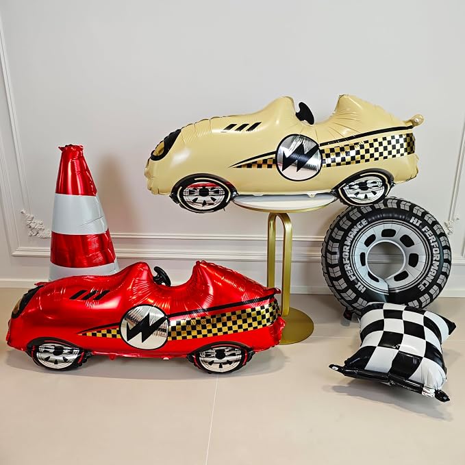 2PCS Self standing Racing Traffic Cones Foil Balloon car balloons for birthday boy race Themed party Baby Shower traffic cones party race track Decorations Supplies