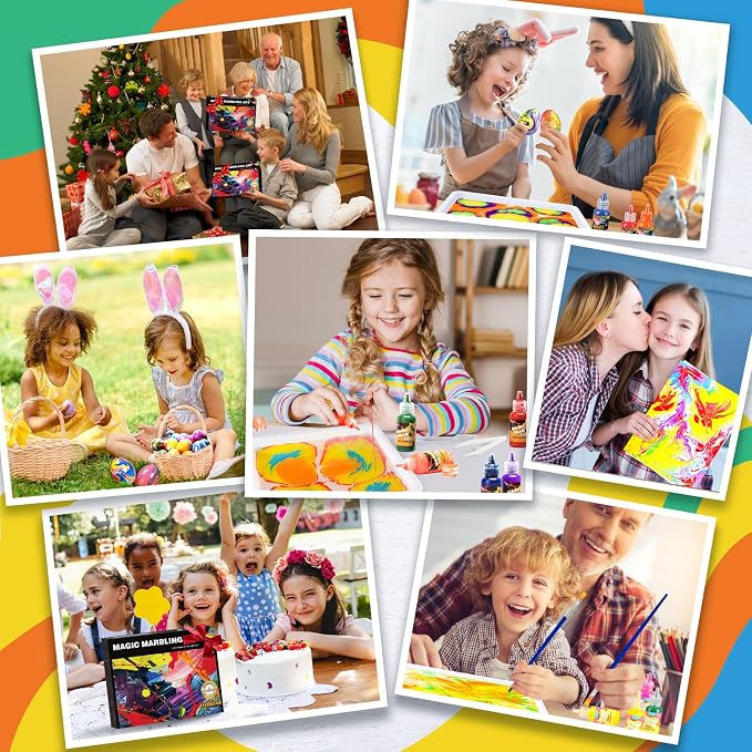 Water Marbling Paint Kit, DIY Arts and Crafts Kit for Girls & Boys 4-8 6-12, Creative Art Supplies, Birthday Gifts for Kids Ages 3+