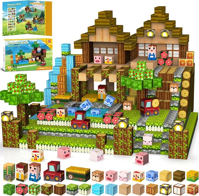 150pcs Magnetic Blocks,Magnetic Building Blocks STEM Toys for Kids Ages 3+,Magnet Tiles with Forest Animals Blocks Set, Educational Sensory Toys for Toddlers,Boys & Girls–Creative Game Gift
