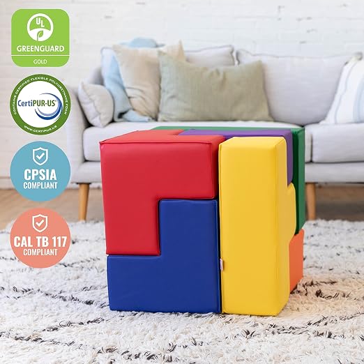 ECR4Kids SoftZone Brainy Building Blocks Puzzle Set, Beginner Playset, Assorted, 7-Piece