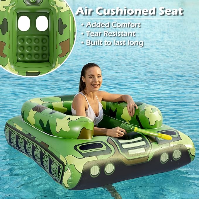 Inflatable Tank Pool Floats Adults - Jasonwell Kids Pool Floaties Swimming Pool Tank with Water Cannon Gun Swim Floaty Rafts Lake Beach Party Pool Toys for Boys Girls Kids Adults Green