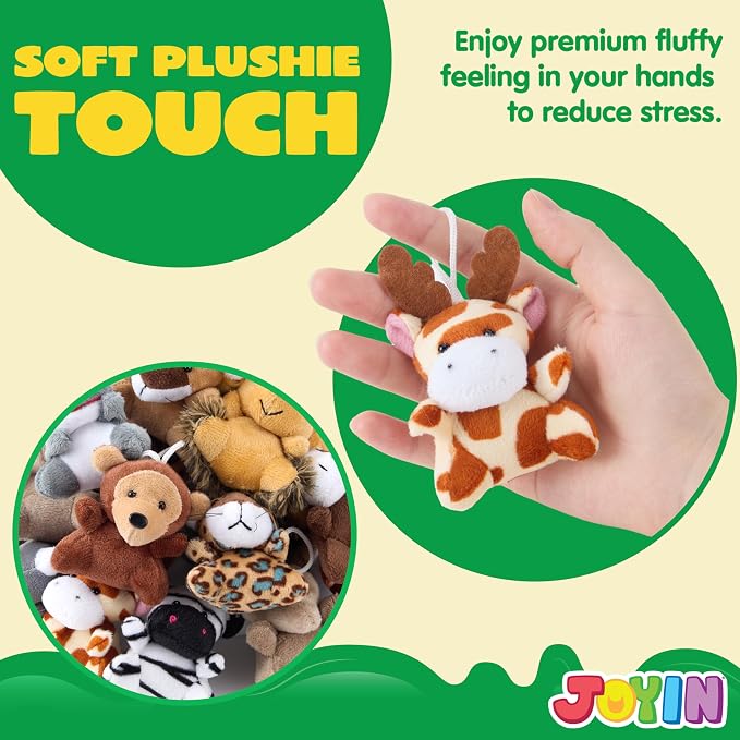JOYIN 24 Pcs Mini Safari Animal Plush Toys (24 Units 3" Each), Animals Keychain Decoration for Kids, Small Stuffed Animal Bulk for Kids, Carnival Prizes, School Gifts, Party Favor Goodie Bags
