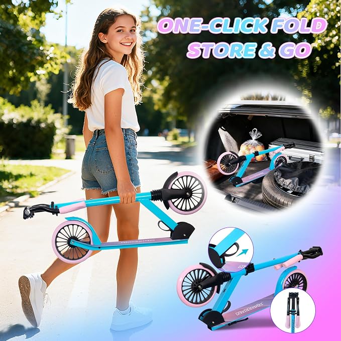 Nattork Kick Scooter for Age 6+ Kids Teens Adults, Max Load 240 LBS, Adjustable Height Foldable with 8" Large Wheels, Anti-Shock Suspension