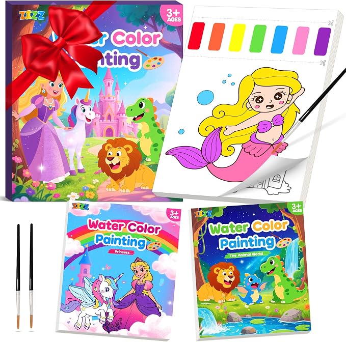 Paint with Water Coloring Books for Kids: 2 Pack Watercolor Painting Books Set for Ages Toddler Girl Boys 3 4 5 6 7 8 Year Old Birthday Gifts - Mess Free Drawing Activity Arts and Crafts Toys Kit