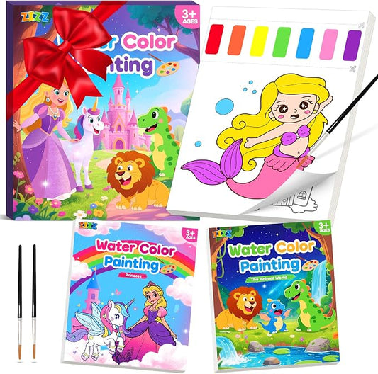 Paint with Water Coloring Books for Kids: 2 Pack Watercolor Painting Books Set for Ages Toddler Girl Boys 3 4 5 6 7 8 Year Old Birthday Gifts - Mess Free Drawing Activity Arts and Crafts Toys Kit