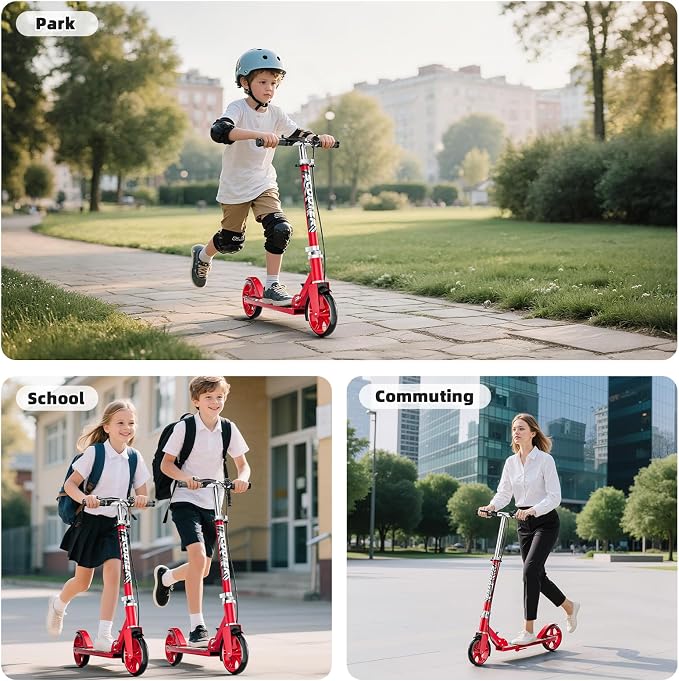 Scooters for Kids 8-12, Teens & Adults - Lightweight, Foldable, 8-Inch Big Wheels, Hand Brake & Bell, 4 Adjustable Height Levels, 240 lbs Max Load, Perfect for School, Campus and Park Rides