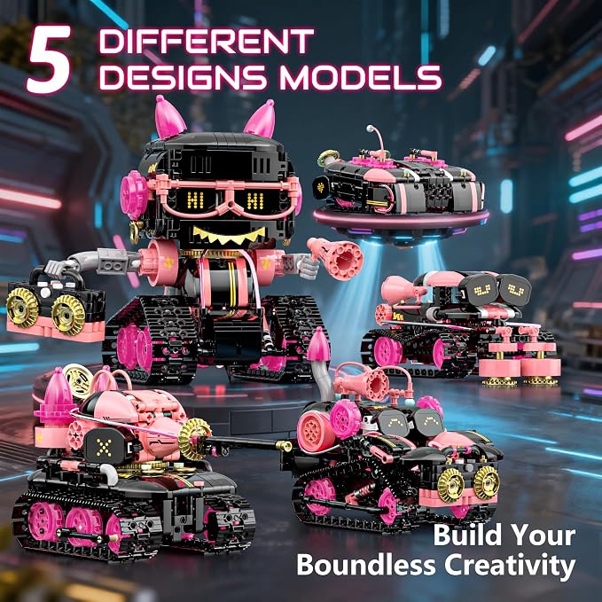 5in1 STEM Robot Building Kits for Kids 6-12, APP & Remote Control STEM Rock Robot Building Toys for Kid, Coding Interactive Tank Truck Vehicle Building Sets for Boys Girls Birthday Xmas Gift