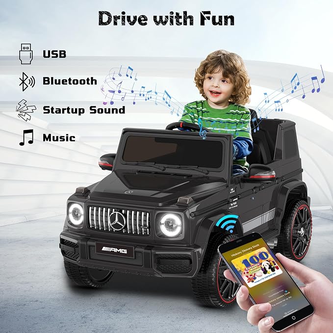 ANPABO Licensed Mercedes-Benz G63 Car for Kids, 12V 7AH Ride on Car w/Parent Remote Control, LED Headlights, Music Player & Horn, Soft Start, Low Battery Prompt, Kids Electric Car (Dark Black)