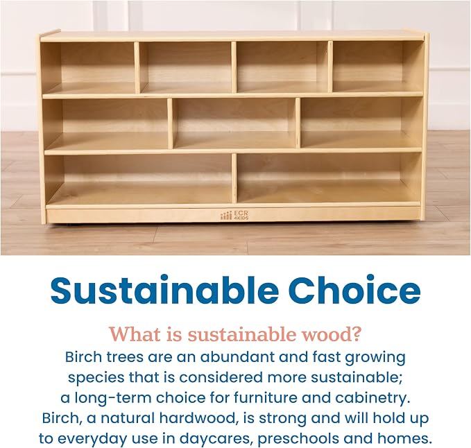 ECR4Kids Mobile Building Block Storage Cabinet, Large, Classroom Furniture, Natural