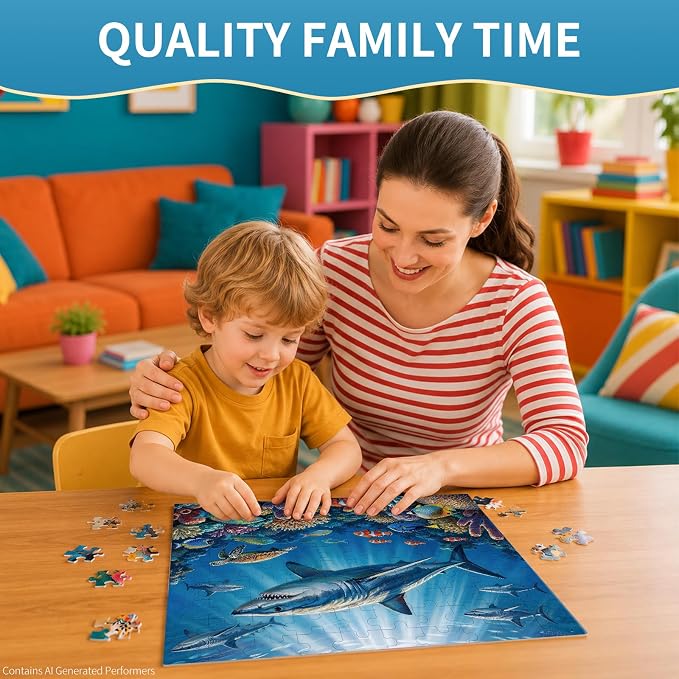 100 Pieces Puzzles for Kids Ages 4-8, Shark Educational Kids 100 Piece Puzzle, Children Jigsaw Puzzles Kids Puzzles, Educational Learning Puzzle Toys for Girls and Boys