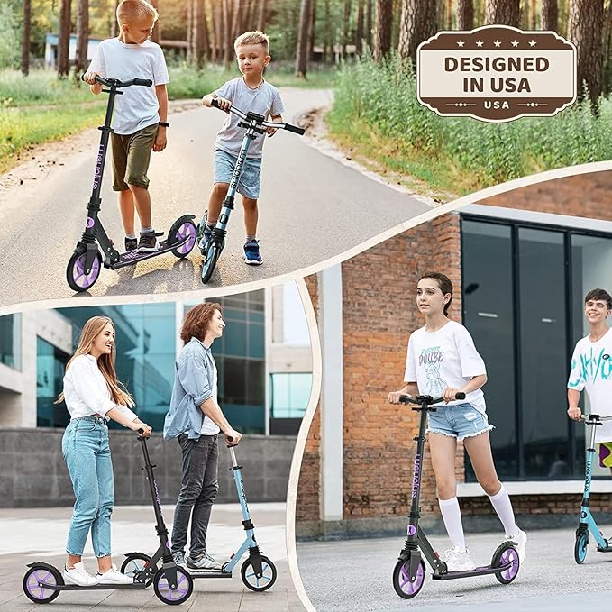 WAYPLUS KS1 Kick Scooter for Ages 6+,Kid, Teens & Adults. Max Load 240 LBS. Foldable, Lightweight, 8IN Big Wheels for Kids, Teen and Adults, 4 Adjustable Levels. Bearing ABEC9 FED Fitness