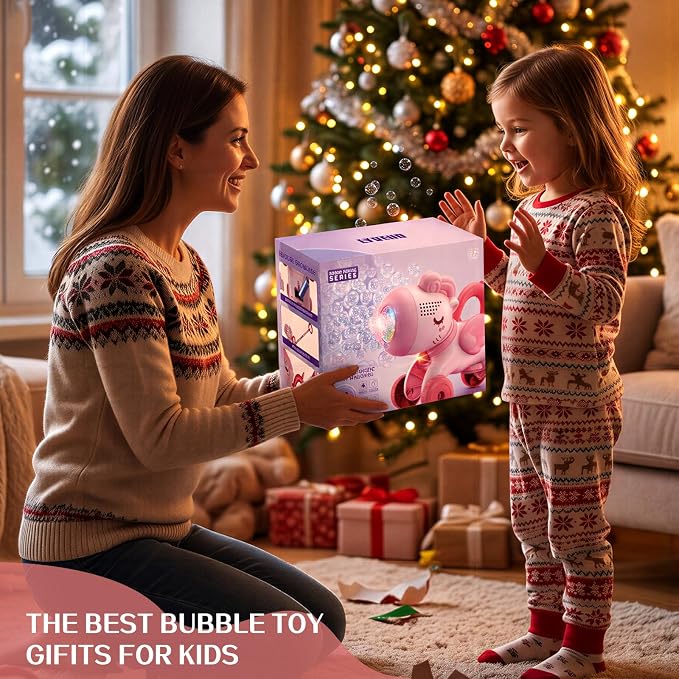Bubble Machine for 2 3 4 5 6 Year Old Toddler Girl, Portable Unicorn Toys Bubble Maker, Bubble Lawn Mover Outdoor Toys W/Light, Birthday Gift for Toddler Girls Ages 2-4