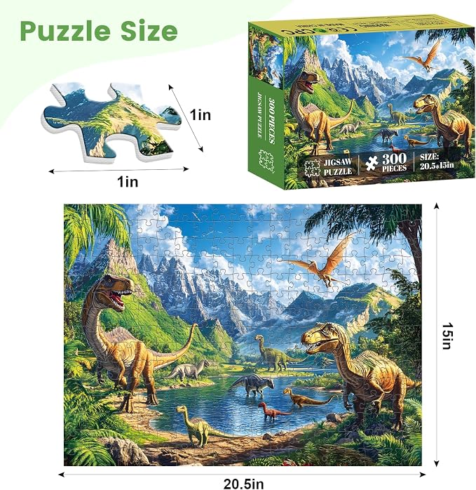 300 Pieces Dinosaur Puzzles for Adults, Lake Animals Puzzle for Adults Children, Tyrannosaurus Puzzle 300 Pieces, Gift for Birthday, Home Decor, Fun for Family Entertainment(20.5 * 15 in)