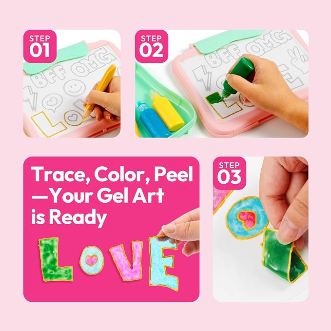 JOVA Klever Kits Gel Art Drawing Board- Window Craft and Stickers, Arts and Crafts for Kids 6 7 8 9 10, Window Clings Making Kits with 2 Tracing Pens and Storage Case, Educational Gifts for Toddler