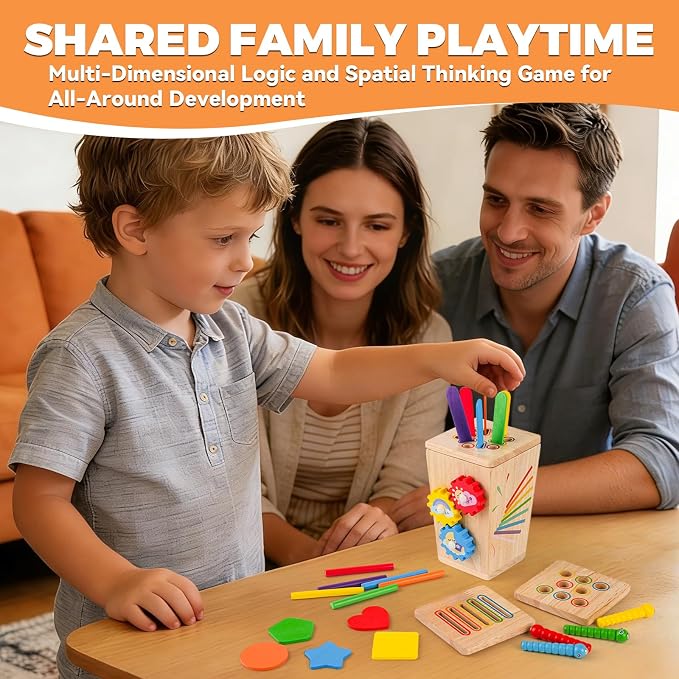 Wooden Montessori Baby Toys, 5 in 1 Fine Motor Skills Learning Toy, Educational Shape & Color Sorting Sensory Fidget Toy for Toddlers Ages 1–3, Birthday Gift for 2–4 Year Old Girls & Boys