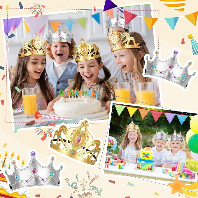 Yaomiao 22 pack DIY Crowns Set Include 12 Pcs Foam Princess Crowns and 10 Pcs Diamond Sticker for Kids