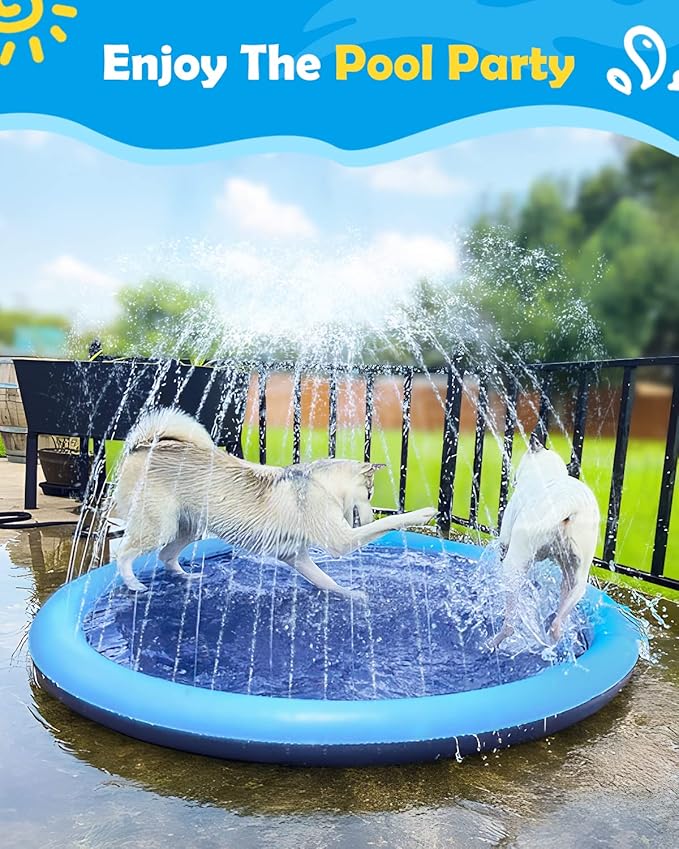 Peteast Splash Pad for Dogs, 119" Anti-Slip Dog Pool Dog Splash Pad Sprinkler Pool,Thicken Doggie Pool Summer Outdoor Water Toys Backyard Fountain Play Mat