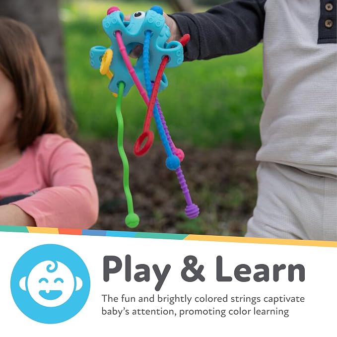 Nuby Silicone Octopus Sensory Toy with Bright Colored Silicone Textured Cords for Tactile Development, 18+ Months
