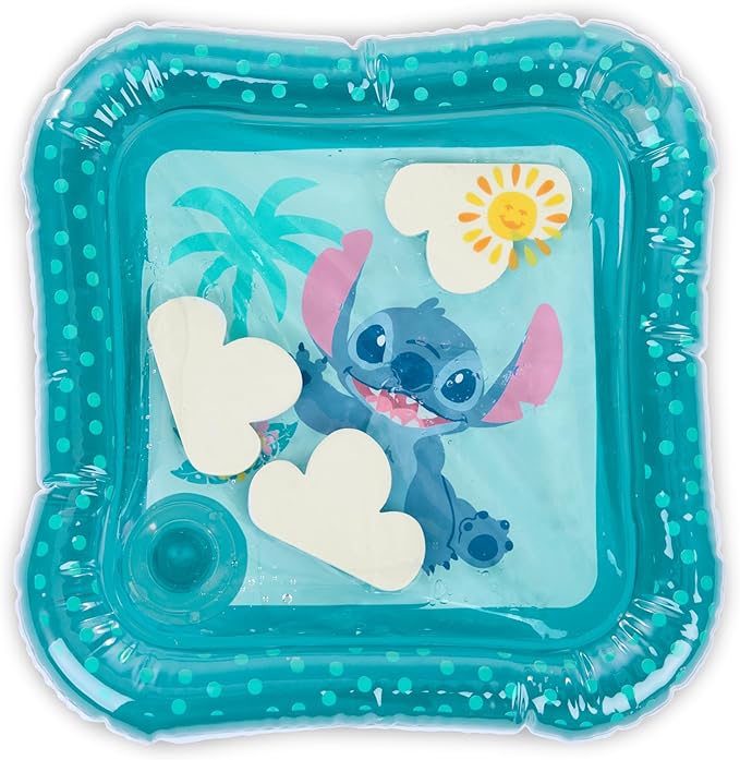 Bright Starts Disney Baby Stitch Water Mat, Making Waves Play Mat, 3 Floating Toys, Blue, Newborn+