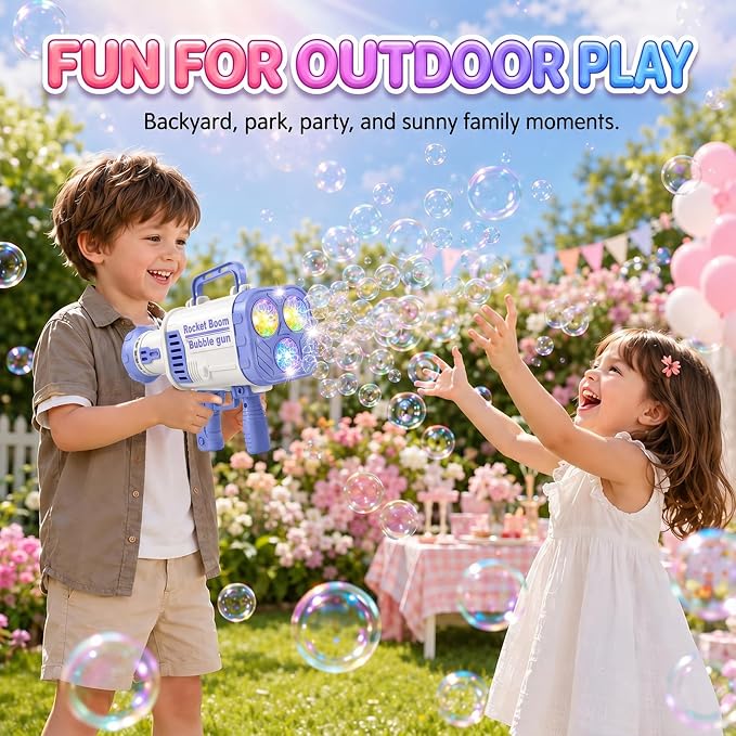 Blue LED Bubble Machine for Boys, Kids Bubble Blower | Blue LED bubble machine with high-output bubbles for backyard, pool, beach, and party fun; great gift for kids age 3+.
