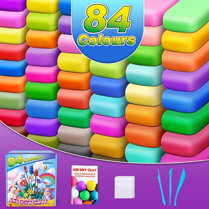 Air Dry Clay, 84 Colors Modeling Magic Clay for Kids | Includes Tools, Soft & Ultra Light, Ages 3-8+ Years, Boys & Girls