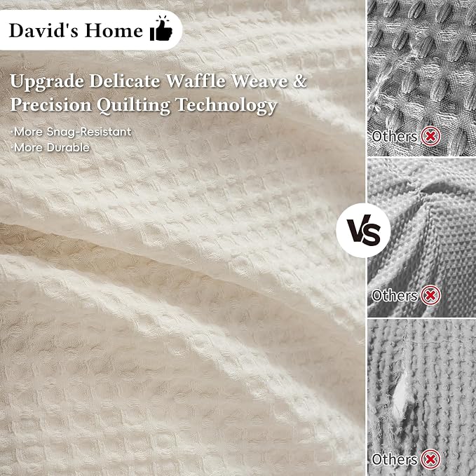David's Home Waffle Weave Comforter Set 3PCS King Size, Soft Breathable Lightweight Cozy Skin-Friendly Warm for All Season, Elegant Aesthetic Home Decor Bedding Set with Pillow Shams, Cannoli Cream