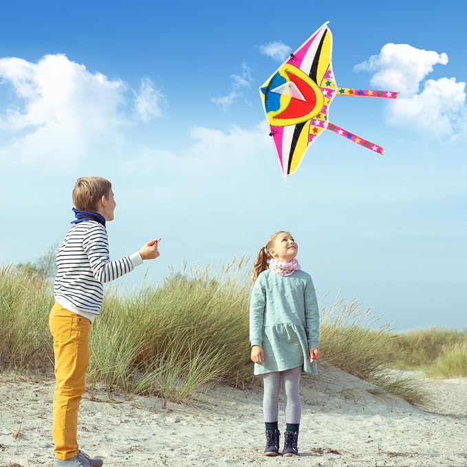 Honoson 20 Pieces DIY Blank Kite with Watercolor Pens and String 20 Inch Making Craft Kits Decorating Coloring Kite Pack for Outdoor and Activities