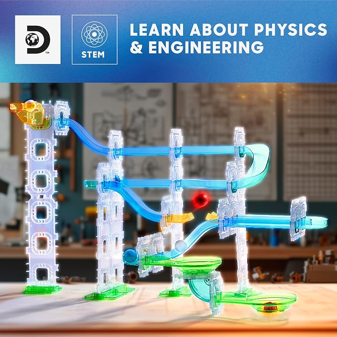 Discovery Marble Run Race Track – 58-Piece Marble Maze Construction Set| 6 Marbles| STEM Learning Activity| Sensory Toy Building Kit| Educational Physics & Engineering Toy for Kids Ages 6+