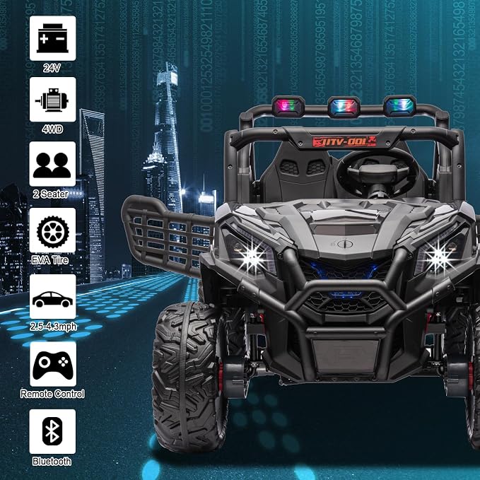 4WD UTV 24V Ride On Toys for Big Kids Ride On 2 Seater Ride On Toys Kids | 2 Seater Ride On Car for Kids Side-by-Side UTV Electric Cars for Kids Electric Ride Car Ride On Toys for Kids 4-8