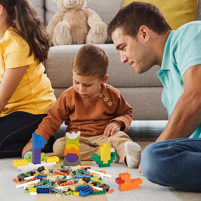 HUIZDQ 1000 Pieces Building Blocks, Classic Stackable Base Plates, 3 6.3" x 6.3" Blue, Gray and Green Base Plates, Compatible with All Major Brands