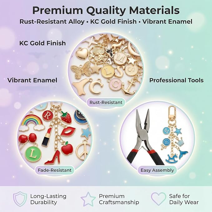 YOJO DIY Keychain Making Kit for Women & Girls, Personalized Jewelry Craft Supplies, Creative Arts and Crafts Set for Bag Charms, Phone Straps & Gifts (387Pcs)