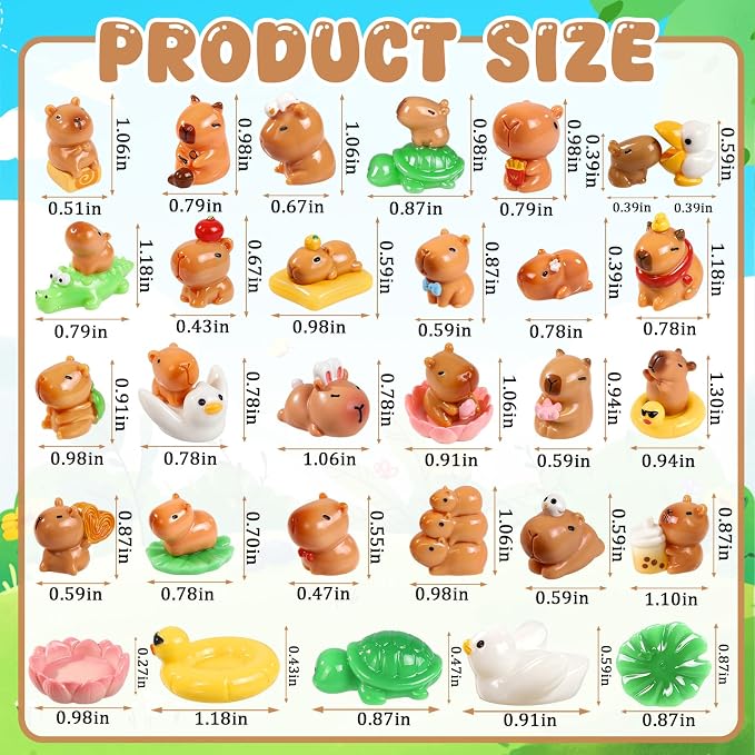 33 Pcs Mini Capybara Figurines 25 Style Adorable Resin Capybaras Miniatures Mini Capybara Cake Toppers Set for DIY Fairy Garden Car Dashboard Moss Landscape Home House Birthday Party Decor