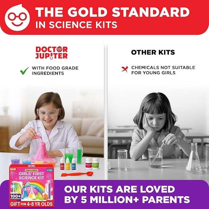 Doctor Jupiter Girls' First Science Kit for Kids Ages 4-5-6-7-8 | Birthday Gift Ideas for 4+ Year Old Girls | STEM Toy Kit with 100+ Experiments | Learning & Educational Projects