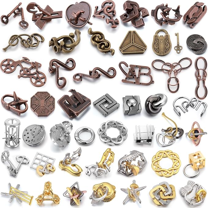 48 Pcs 3D Metal Puzzles Difficult Metal Brain Assortment for Adults Highly Hard Brain Iq Logic Test Disentanglement for Mind Challenge(Classic Style)