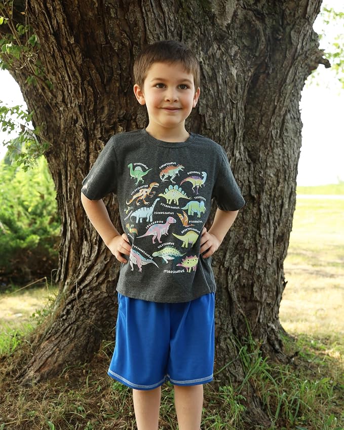 Lovekider Cotton Shirt for 3-6T Boys Truck Dinosaur Toddler Kids T-Shirt Short Sleeve Excavator Construction T-Rex Tee Shirts