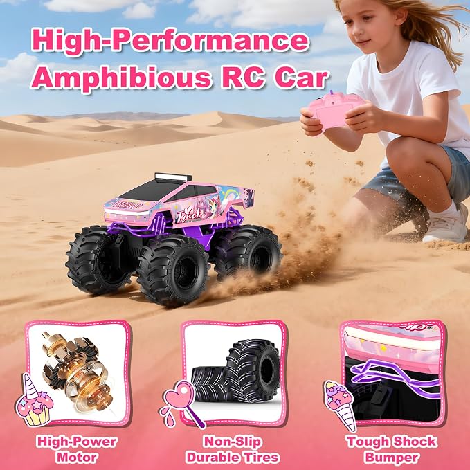 Amphibious Remote Control Car, 1:18 Waterproof Monster Truck Toys RC Cars, 2.4GHz RC Trucks 4WD All Terrain Off-Road Pickup, Kids Christmas Birthday Presents for Boy Girl Toys Age 6 7 8 9 10 11 12