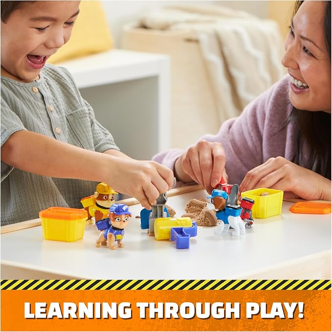 Rubble & Crew, Charger & Wheeler Action Figures, with Kinetic Build-It Sand & 2 Building Tools, PAW Patrol Kids Toys for Boys & Girls Ages 3 and Up