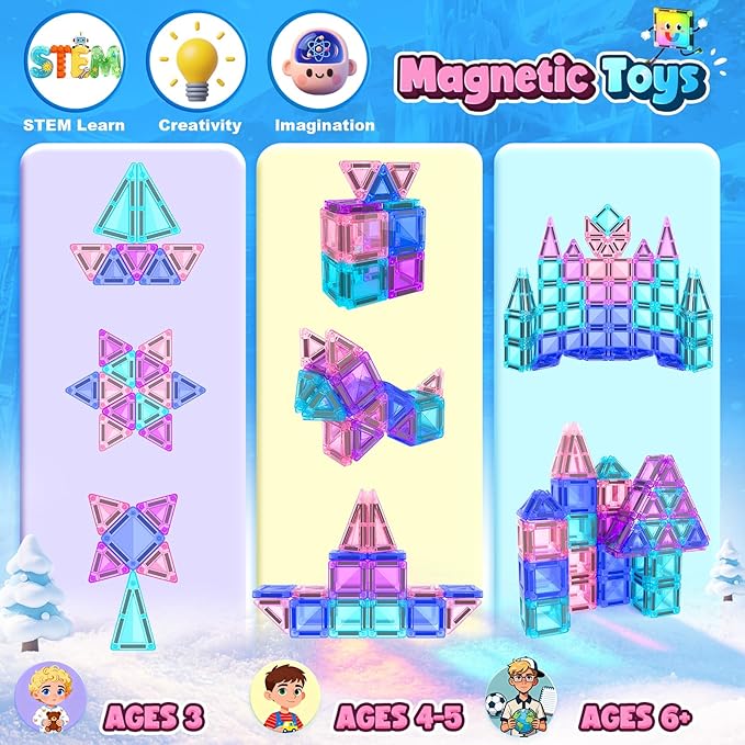 Soyee Mini Magnetic Tiles Kids Toys Travel Essential Games Magnet Building Blocks STEM Sensory Educational Toys for 3 4 5 6 7 8+ Year Old Boys Girls Christmas Birthday Gifts